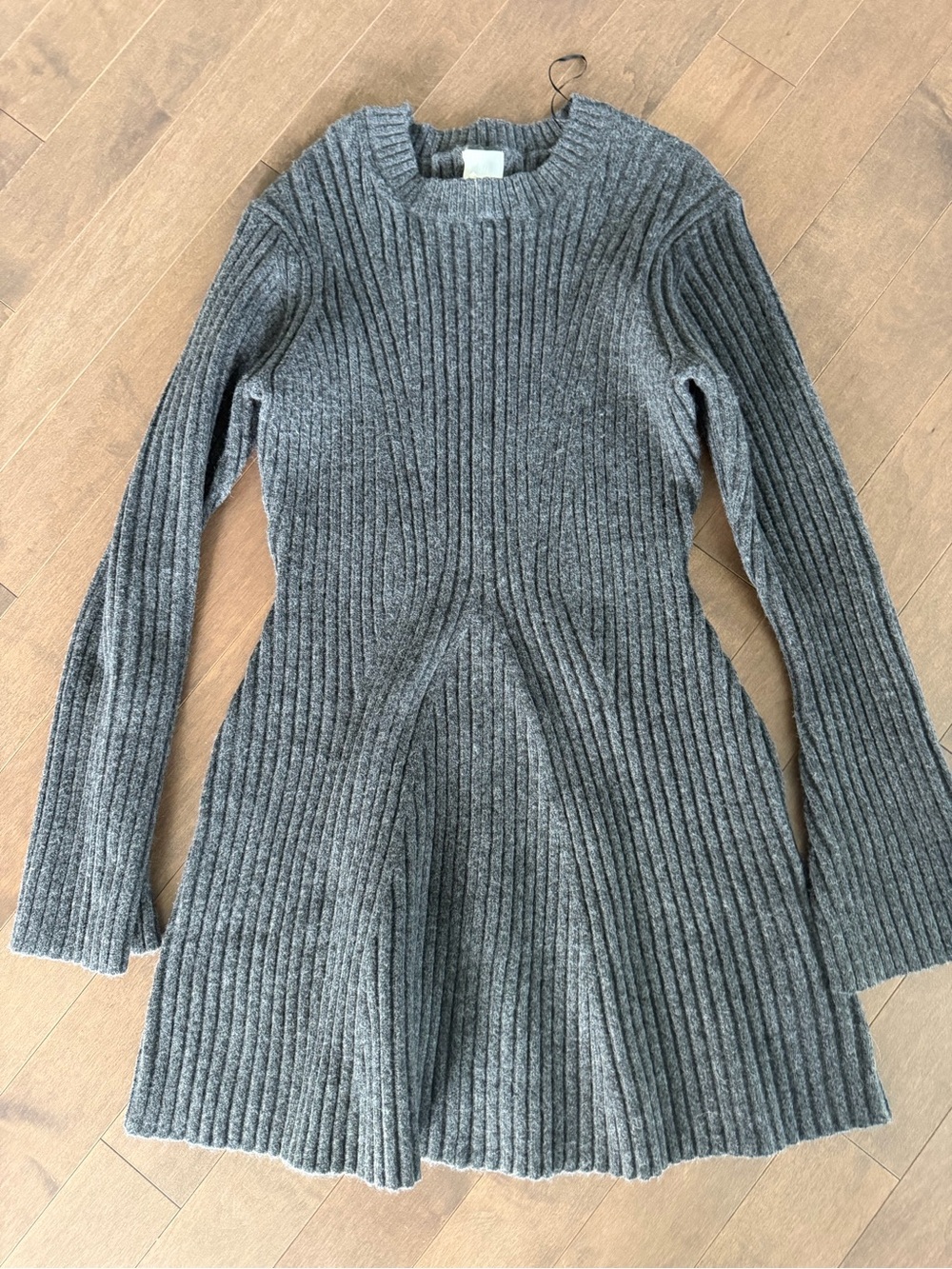 H&M Gray Ribbed Long-Sleeve Knit Dress